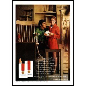 1971 Viceroy Cigarettes Vintage Print Ad Couple Unfinished Furniture Wall Art